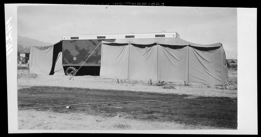 Shafter, California. Shower-bath trailer at the Farm Security Administration camp for migratory workers. Sourced from the…