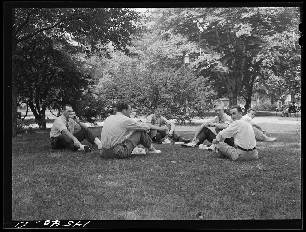 [Untitled photo, possibly related to: Lunch hour for government employees. Washington, D.C.]. Sourced from the Library of…