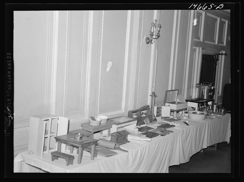 [Untitled photo, possibly related to: Small furniture made from scrap materials, probably on a Farm Security Administration…