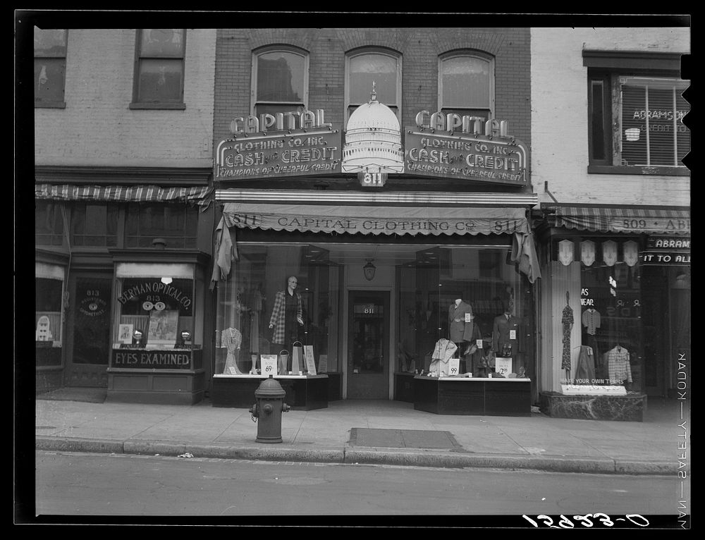 Clothing store on "G" Street. Washington, D.C.. Sourced from the Library of Congress.