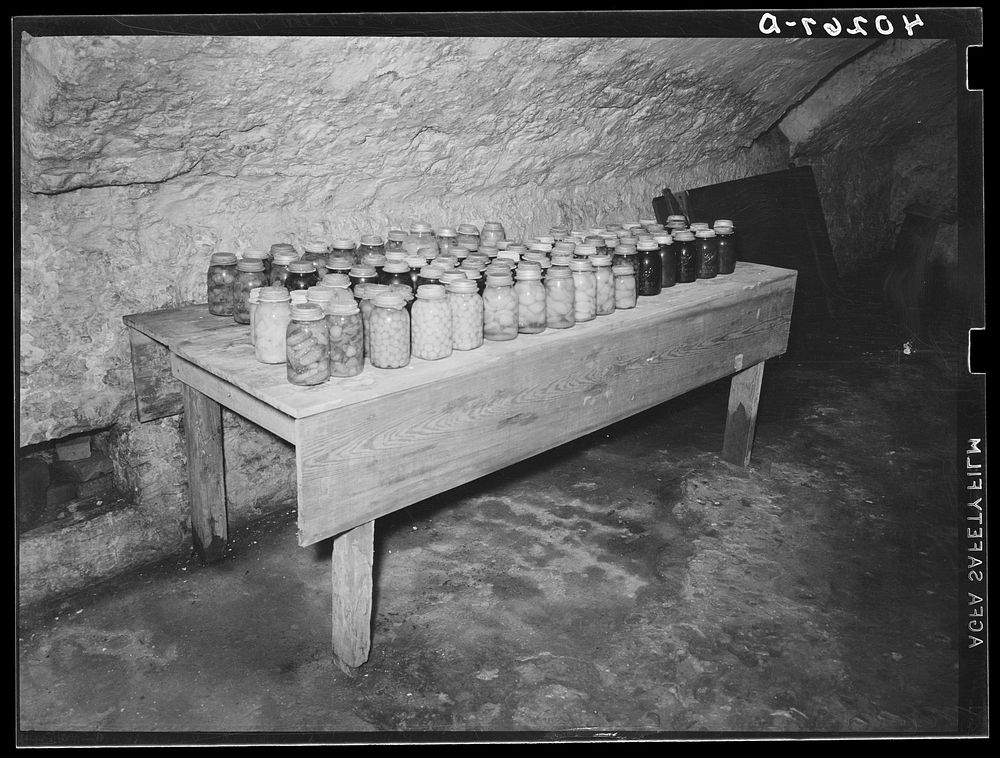 Lancaster County, Pennsylvania. Mrs. Royer's preserves in the cellar of the house on the Enos Royer farm. Sourced from the…