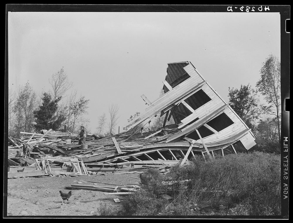 New England hurricane. Chicken house near Worcester, Massachusetts. Sourced from the Library of Congress.