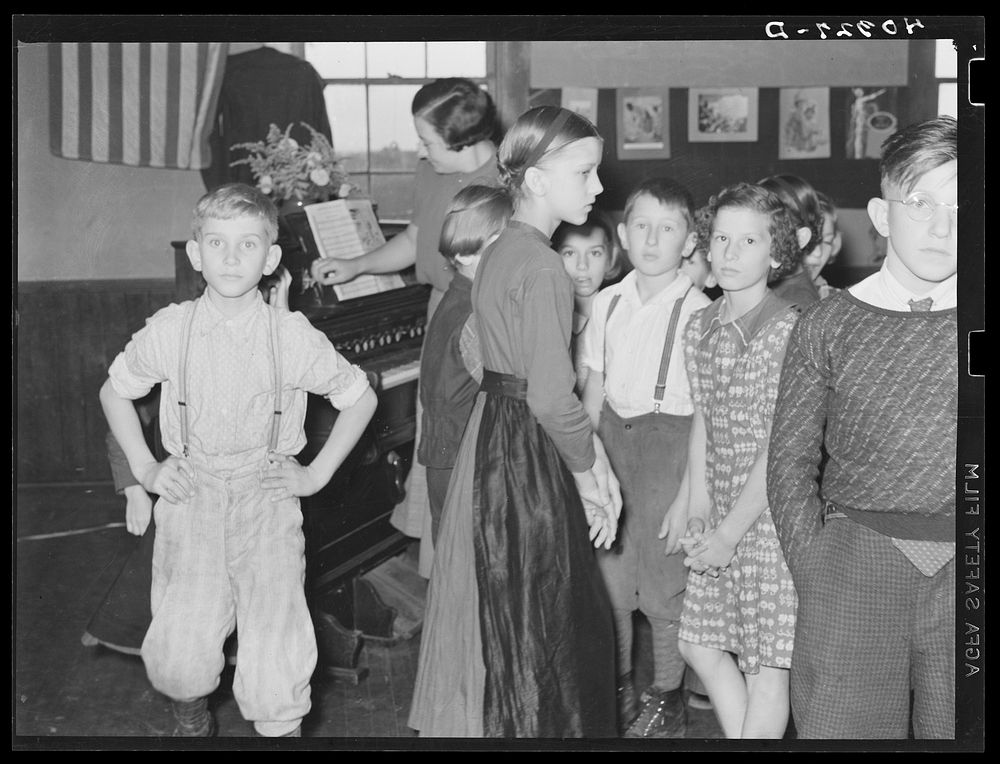 [Untitled photo, possibly related to: Lancaster County, Pennsylvania. The children in Martha Royer's school singing the…