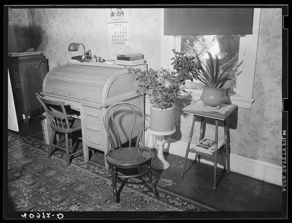 Lancaster County, Pennsylvania. Enos Royer's desk in the dining room of the house in his farm. Sourced from the Library of…