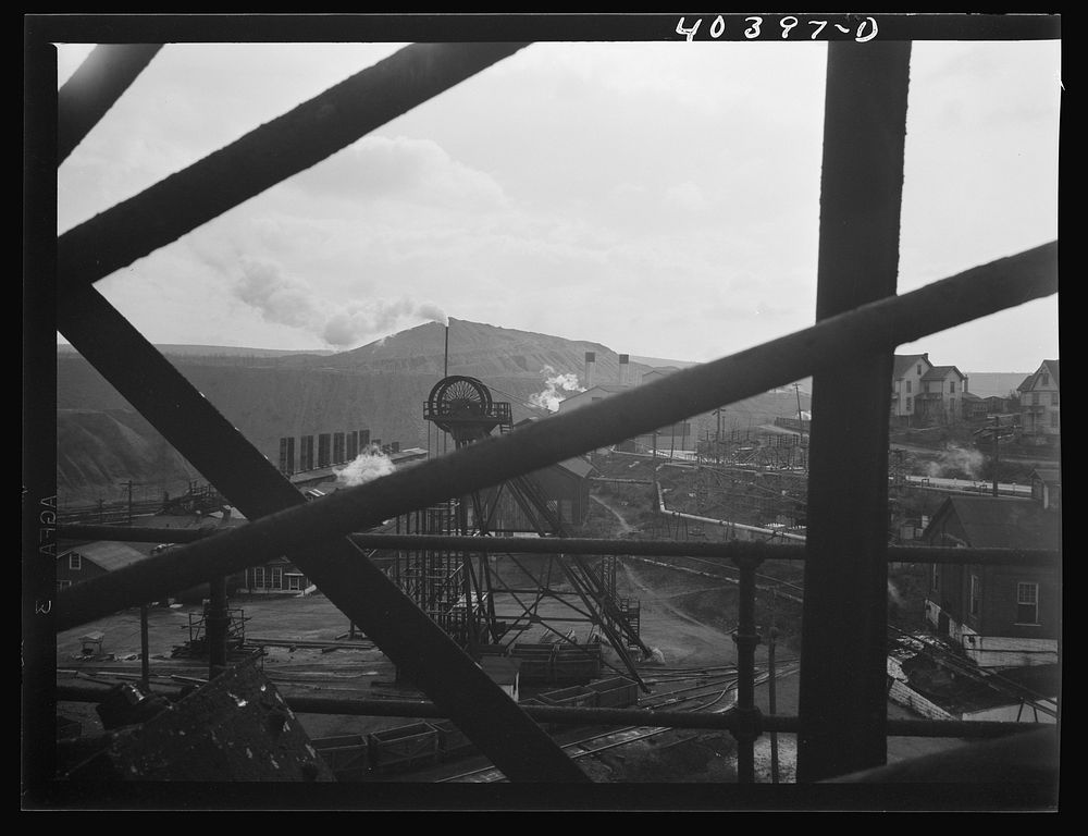 Shenandoah, Pennsylvania. Second shaft tower at Maple Hill mine, as seen from first tower. Sourced from the Library of…