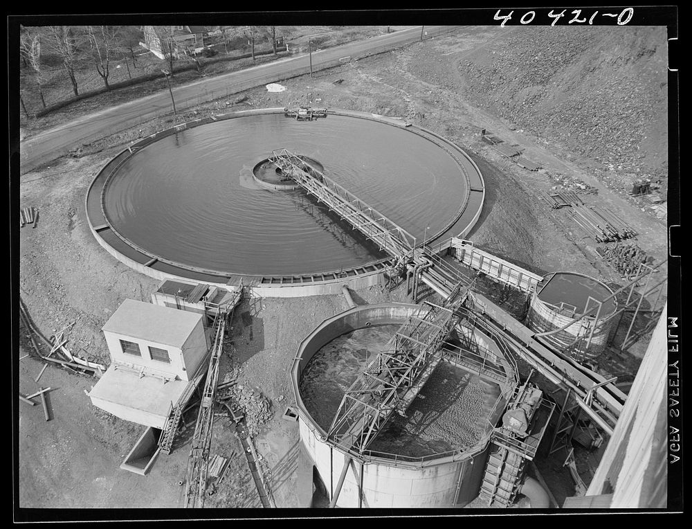 Gilberton, Pennsylvania. A water cleaning tank at the Saint Nicholas breaker. The silt settles and is pumped off. Sourced…