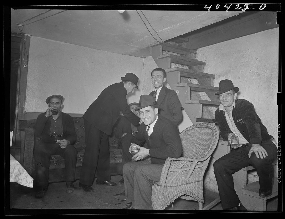 Shenandoah, Pennsylvania. Beer party in Joe Gladski's cellar. Sourced from the Library of Congress.