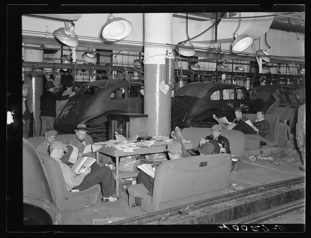 Sitdown strikers in the Fisher body plant factory number three. Flint, Michigan. Sourced from the Library of Congress.