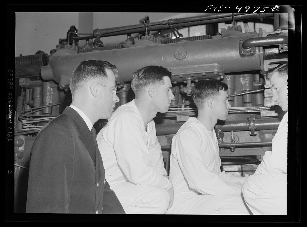 [Untitled photo, possibly related to: U.S. Naval Academy, Annapolis, Maryland. Instruction in steam propulsion mechanics].…
