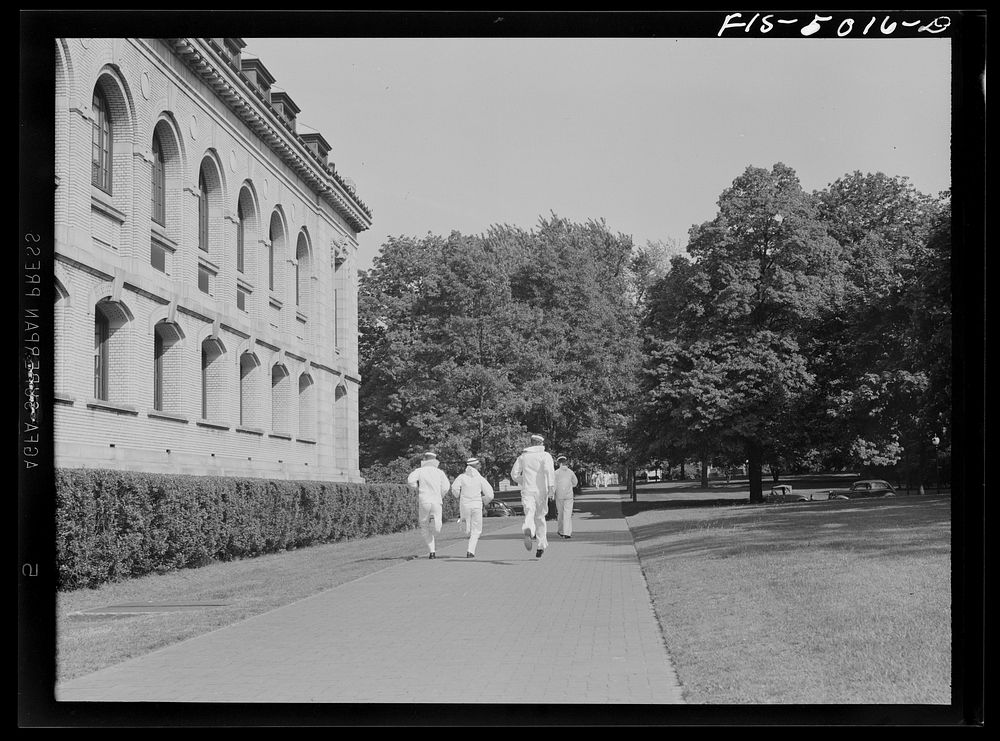 U.S. Naval Academy, Annapolis, Maryland. Group of midshipmen on the campus. Sourced from the Library of Congress.