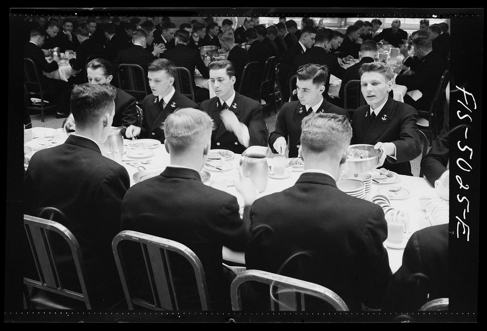 U.S. Naval Academy, Annapolis, Maryland. Mess hall scene. Sourced from the Library of Congress.