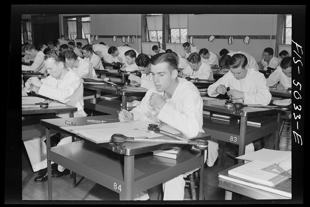 [Untitled photo, possibly related to: U.S. Naval Academy, Annapolis, Maryland. Classroom instruction]. Sourced from the…