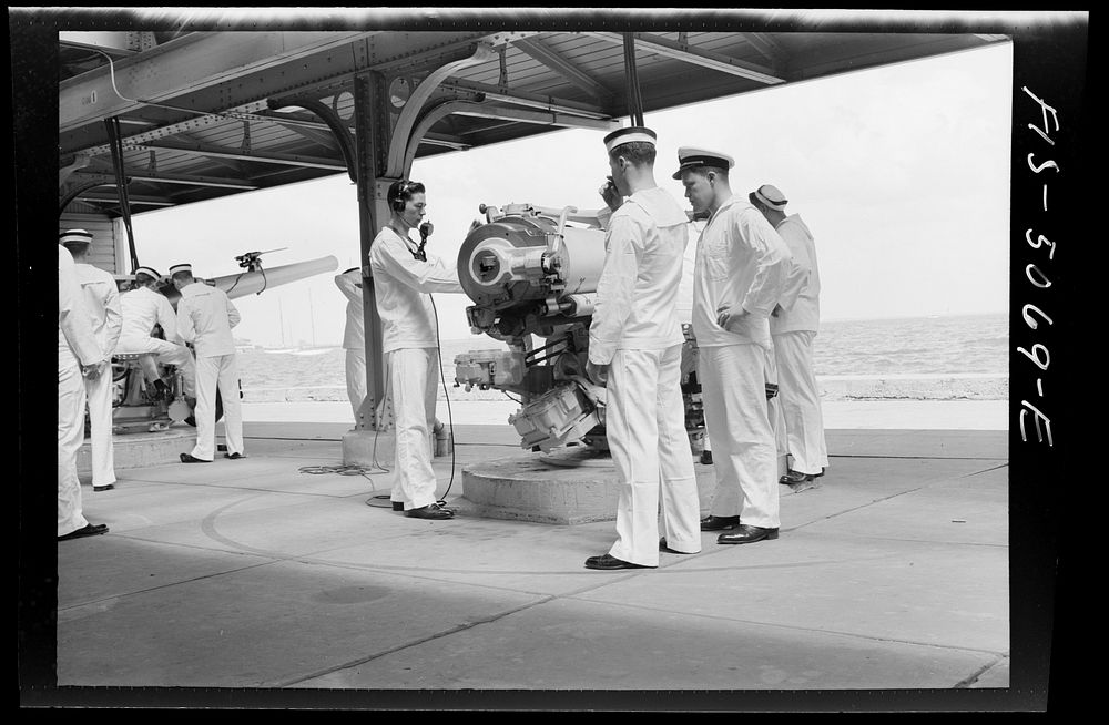 [Untitled photo, possibly related to: U.S. Naval Academy, Annapolis, Maryland. Instruction in gunnery]. Sourced from the…