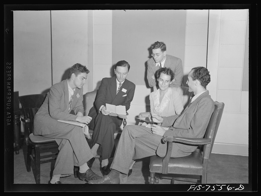 [Untitled photo, possibly related to: Washington, D.C. Foreign students at the international student assembly recording…