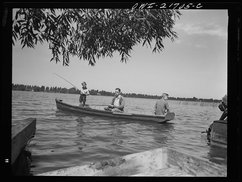 [Untitled photo, possibly related to: Rochester, New York. Mr. Babcock and his two sons, Earl and Howard, fishing on Sunday…