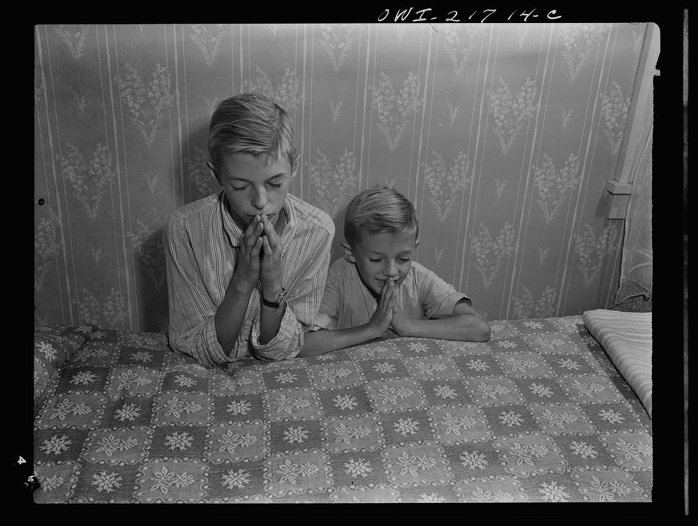 Rochester, New York. Earl and Howard Babcock say their prayers every night before going to sleep. Sourced from the Library…
