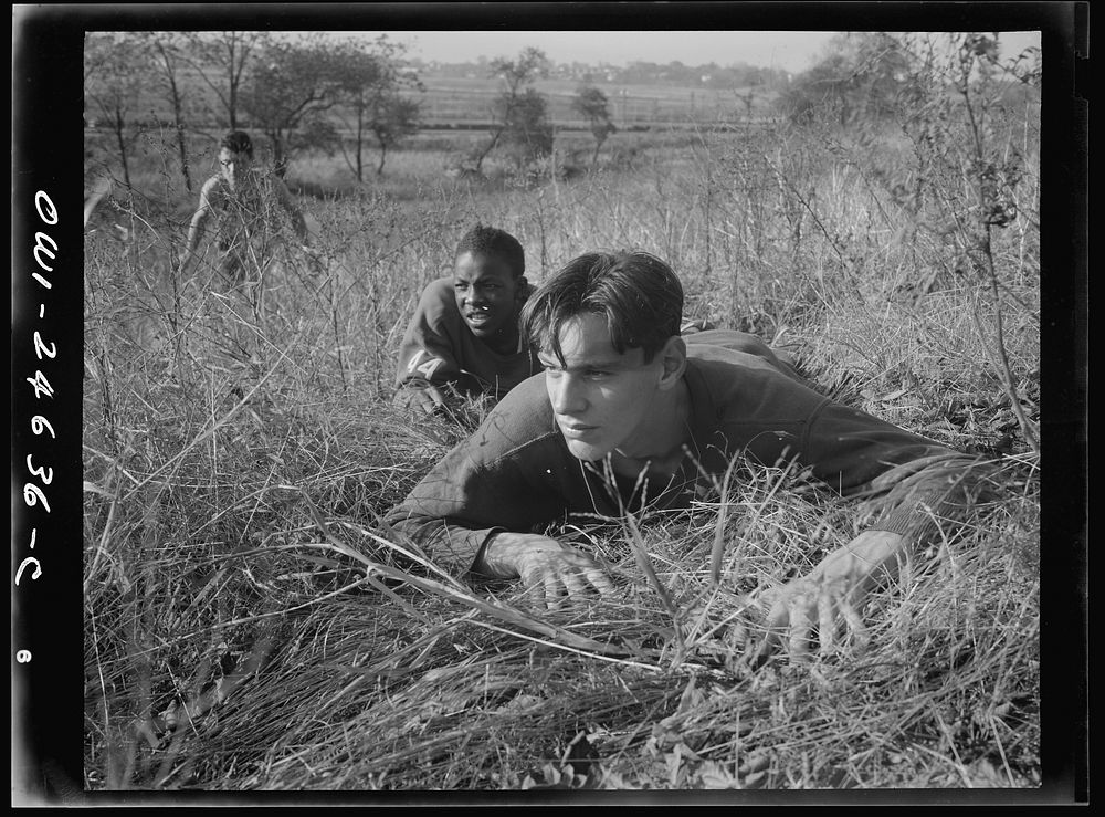 [Untitled photo, possibly related to: Benjamin Franklin High School, New York, New York. Boys of a gymnasium class in a…