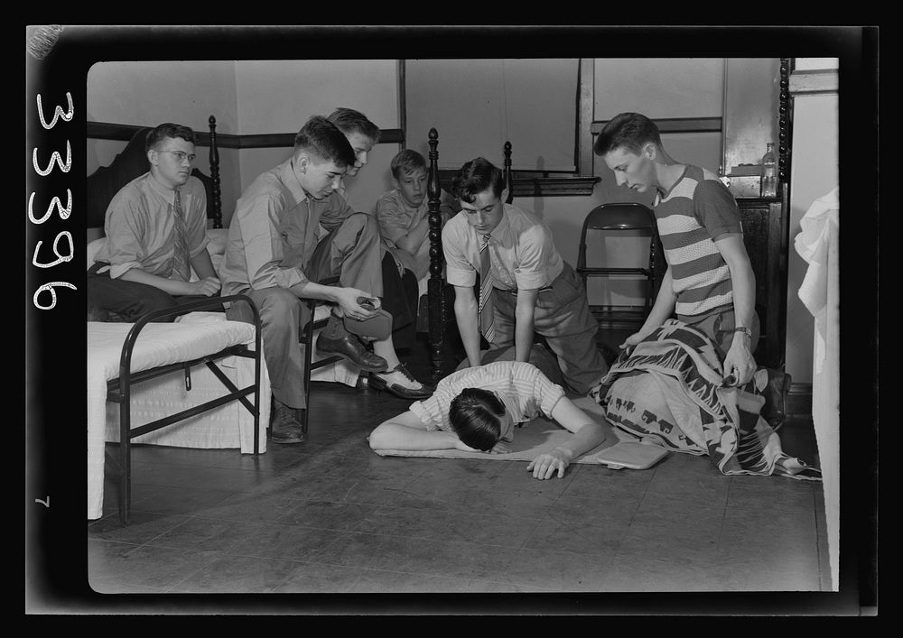 [Untitled photo, possibly related to: Keysville, Virginia. Randolph Henry High School. First aid group in school…