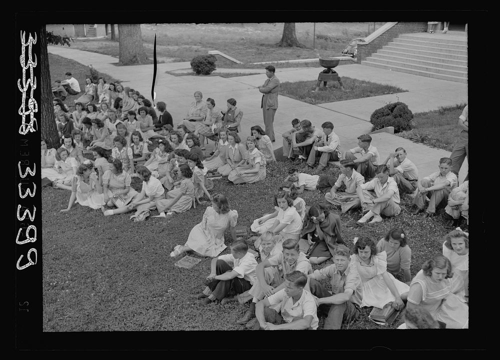 Keysville, Virginia. Randolph Henry High School. Students watching the awarding of Victory Corps insignia. Sourced from the…