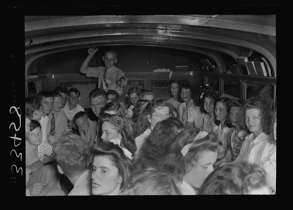 Charlotte County, Virginia. Interior of a school bus. Boy in back is member of safety patrol. One always goes along to keep…