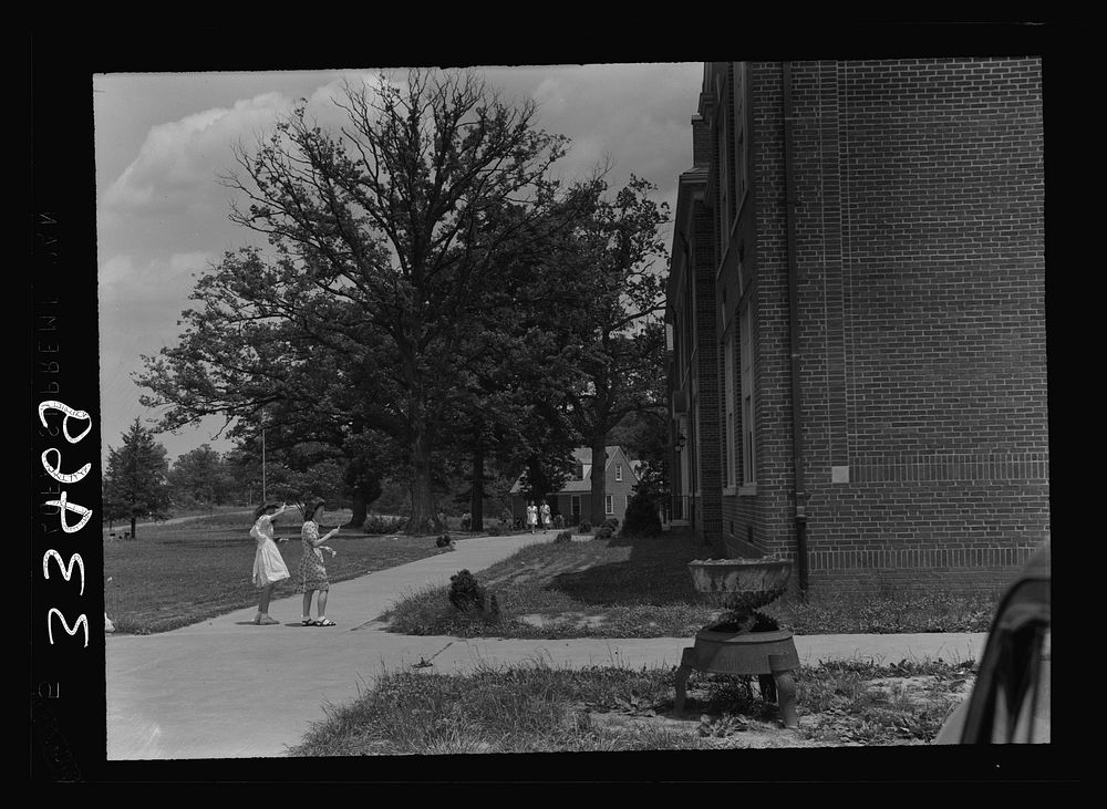 Keysville, Virginia. Randolph Henry High School. Main building. Home economics cottage in the background. Sourced from the…