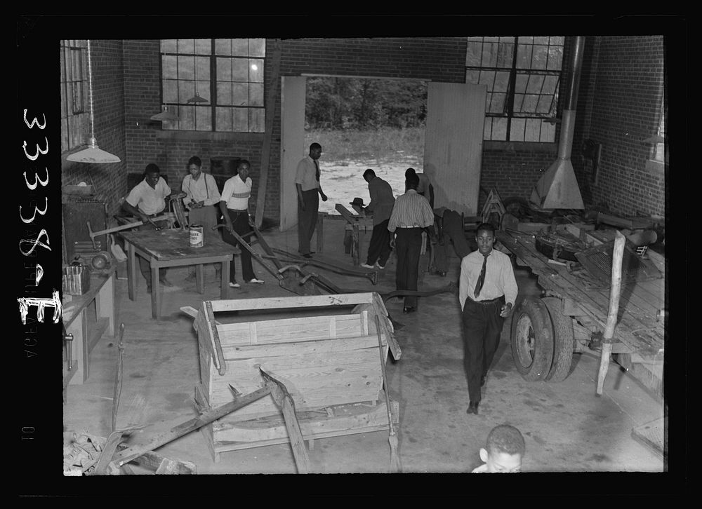 Charlotte Court House, Virginia. Central High School. Shop where boys learn to repair farm machinery. Sourced from the…
