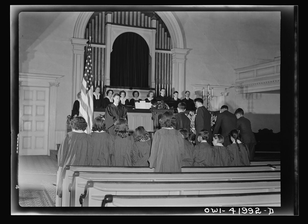 Southington, Connecticut. An American town and its way of life. The vested choir singing at a Sunday morning service.…