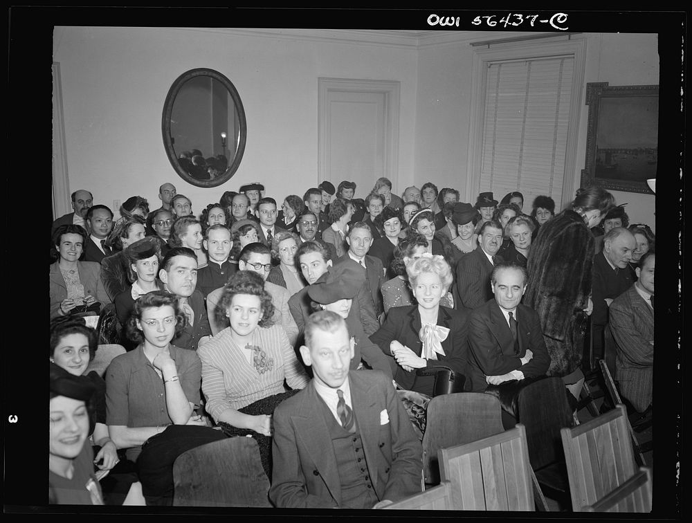 Washington, D.C. Audience at the showing of the S.S. Normandie film "A lady fights back" shown at the United Nations Club.…