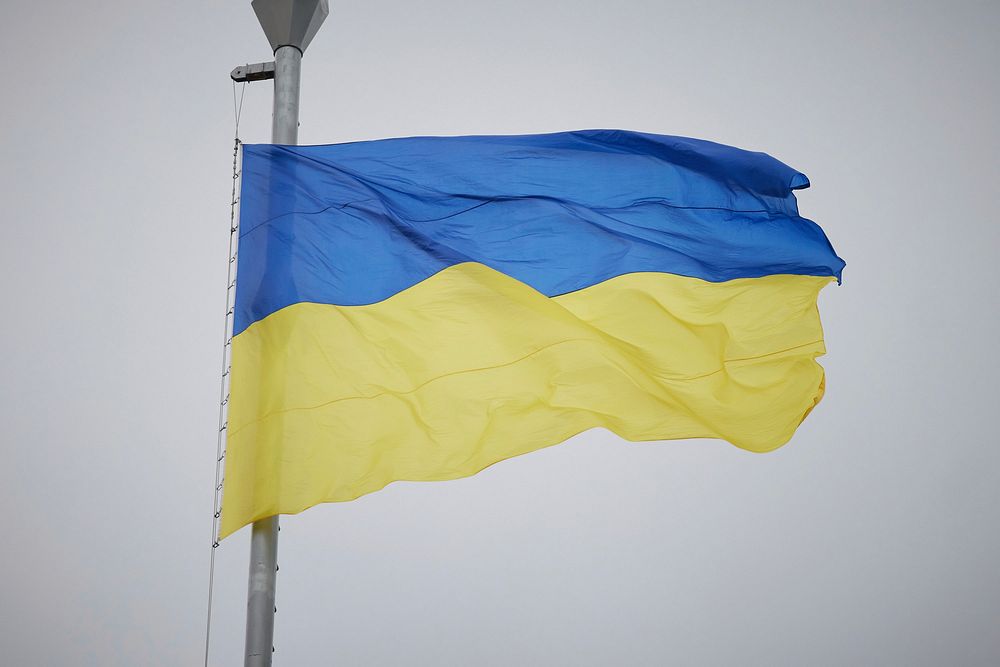 Ukraine flag in the sky.
