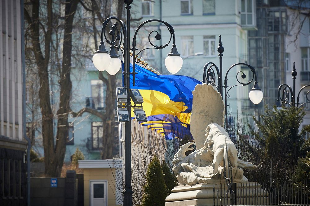 Ukraine flag in town.