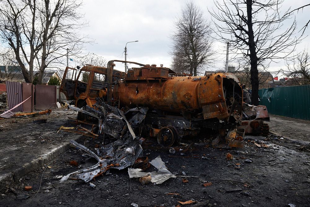 Devastation in Bucha, Ukraine. 