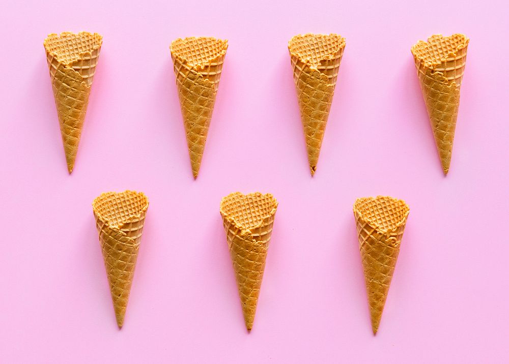 Aerial view of ice cream waffle cones