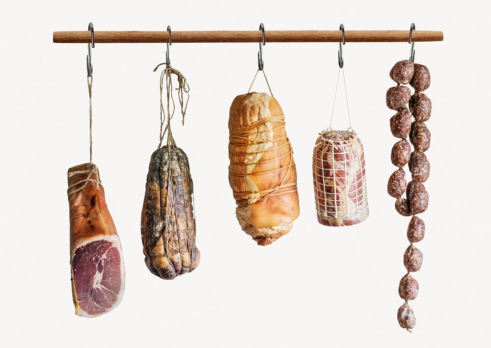 Charcuterie meat sticker, food isolated image psd