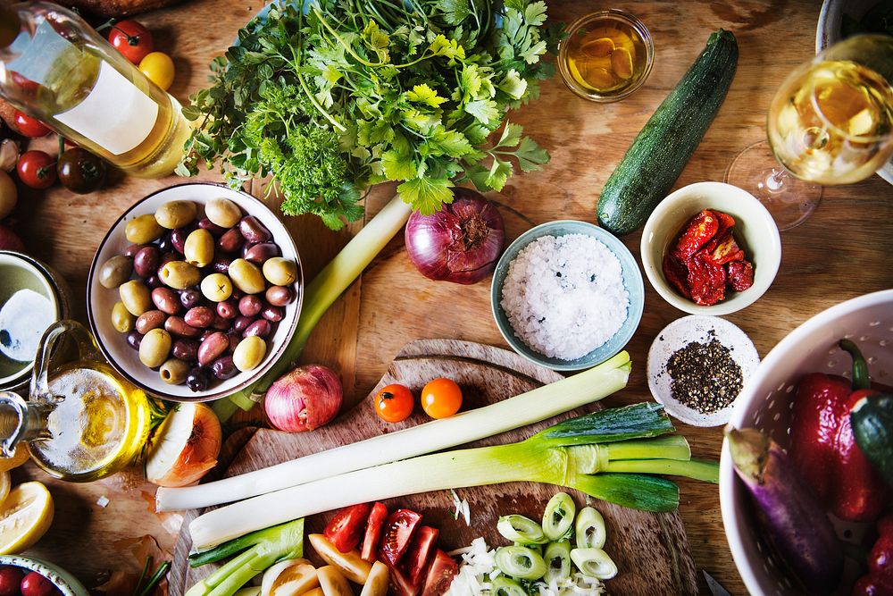 Mixed fresh vegetable food photography recipe idea