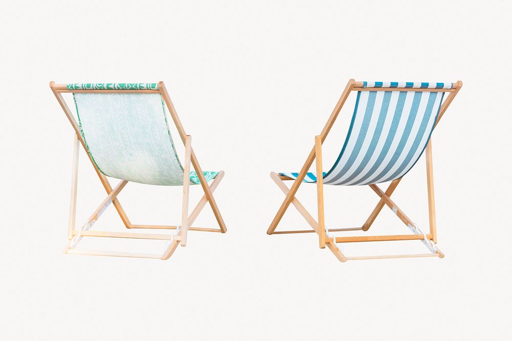 Wooden beach chair, off white background design