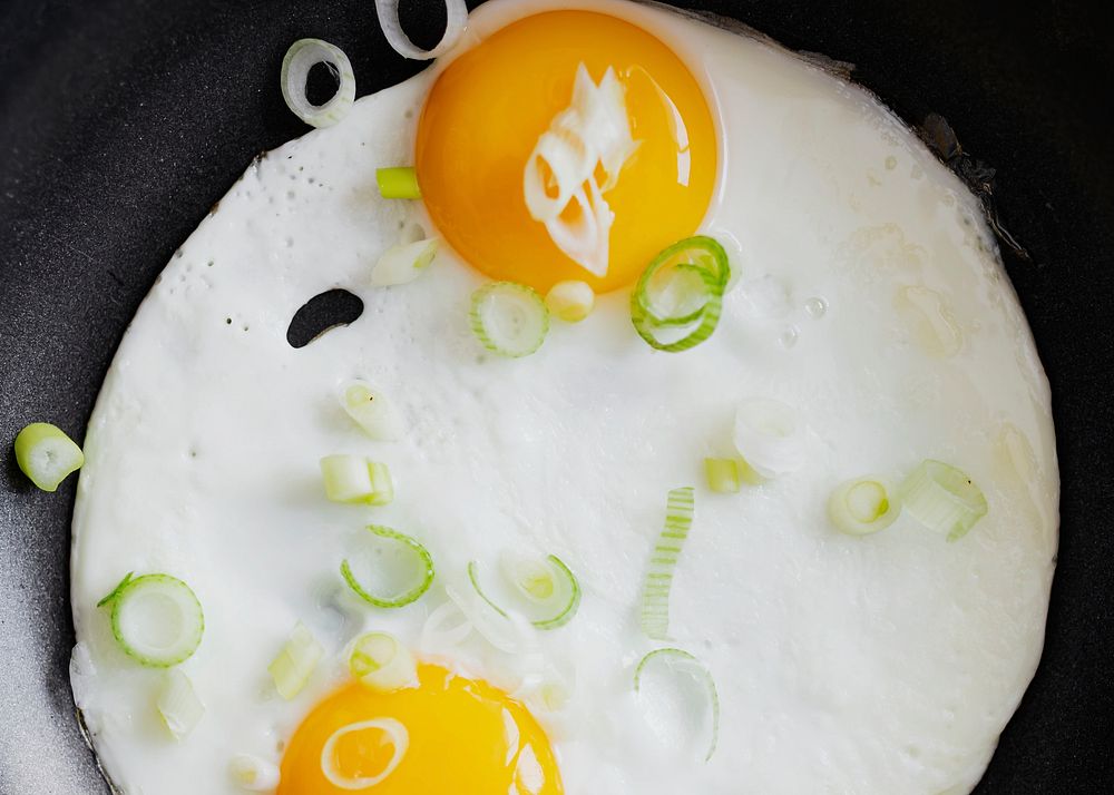 Sunny side up fried eggs in a cooking pan