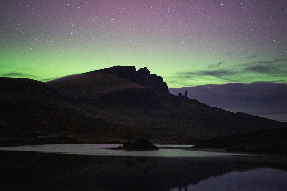 Aurora borealis over the Isle of Skye in Scotland