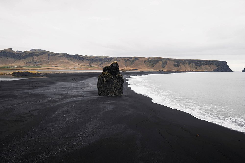 View of black sand beach in Iceland