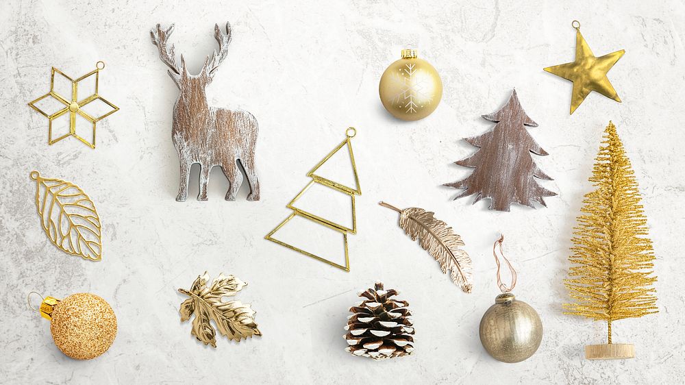 Festive golden Christmas ornament collection