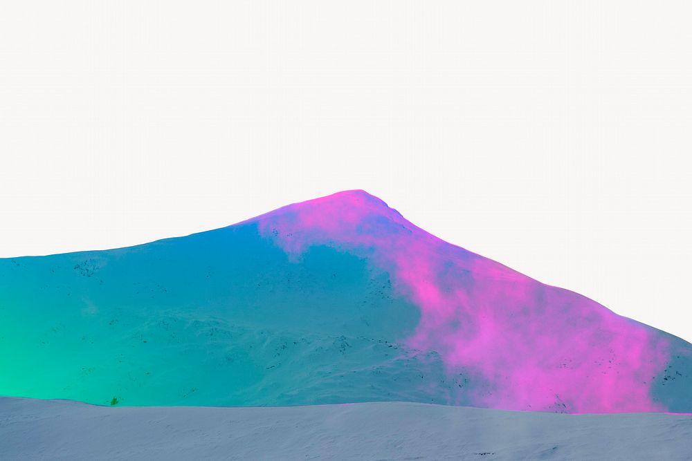 Snowy mountain border background, neon gradient, off white design