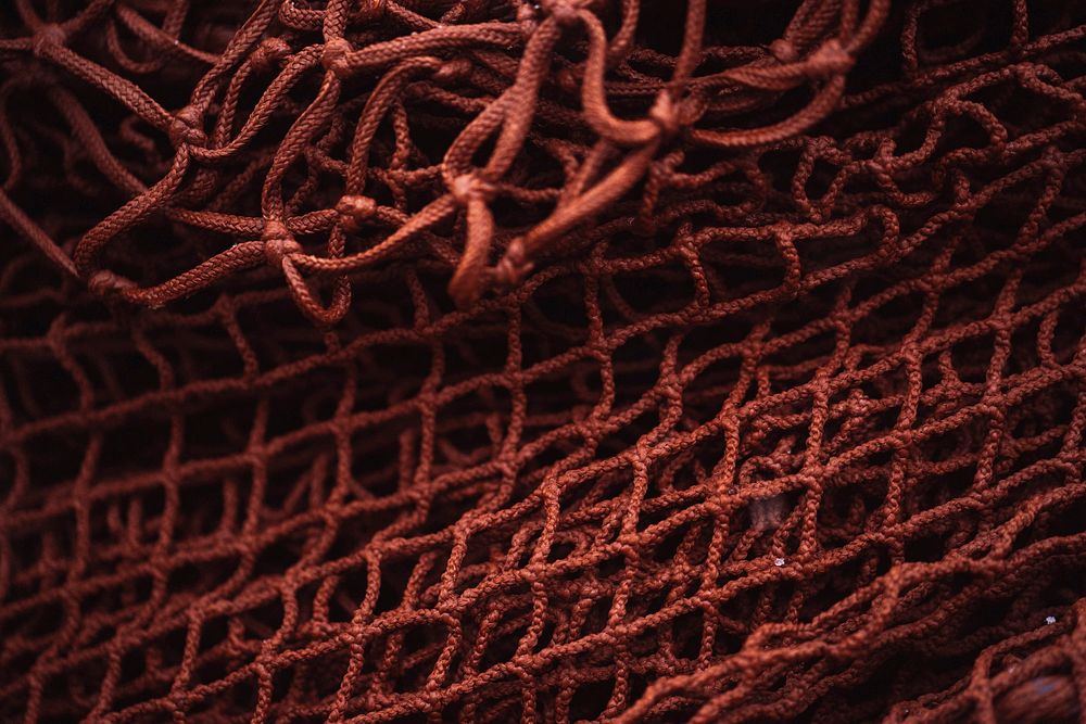 Closeup of red fishing nets
