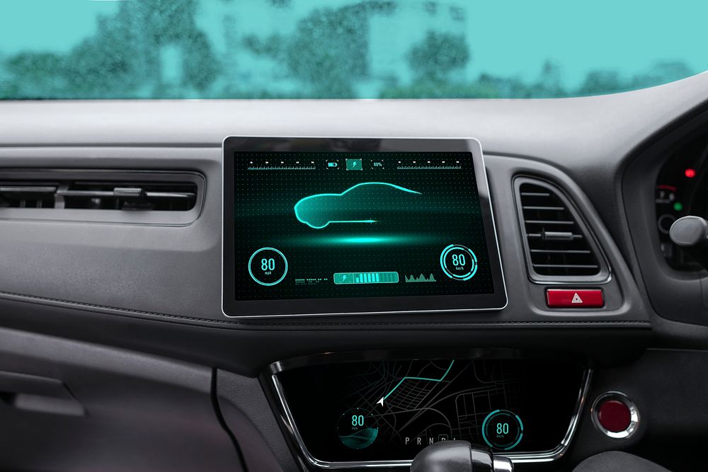 Screen mockup in self-driving car psd