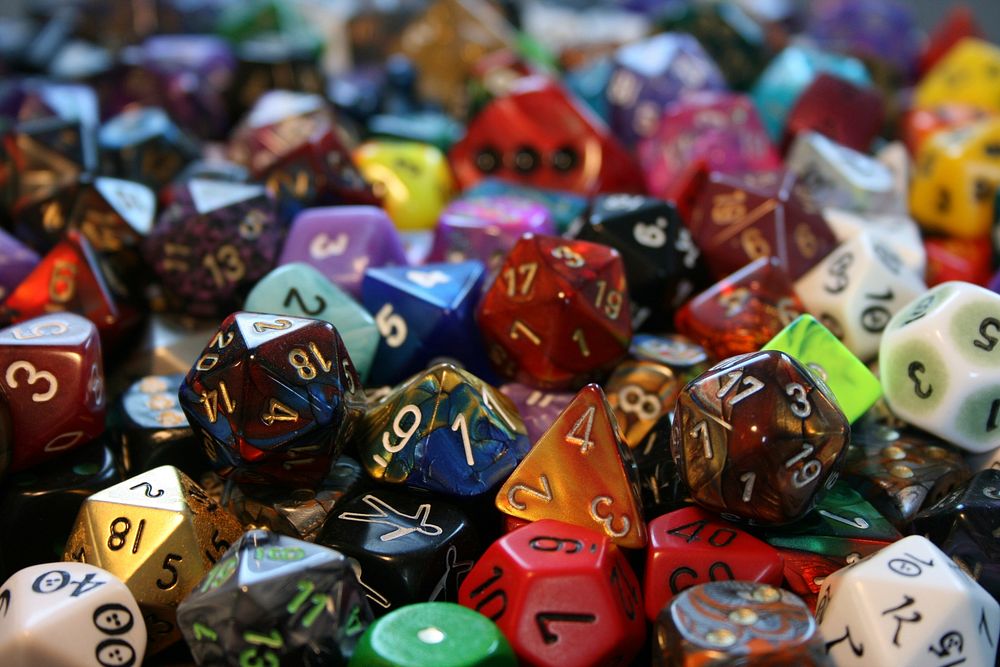 Colorful dice, role playing board game photo, free public domain CC0 image.