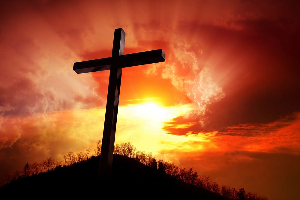 Free wooden cross at sunset image, public domain crucifixion CC0 photo.