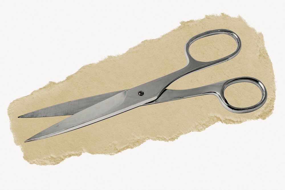 Scissors, cutting tool on ripped paper