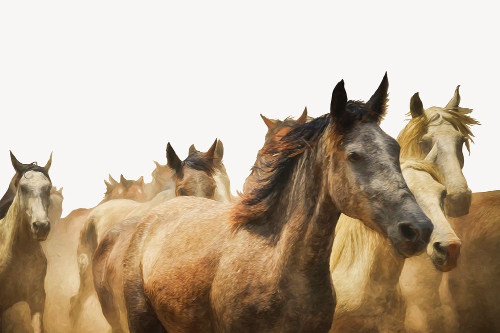 Horses border collage element, animal design psd