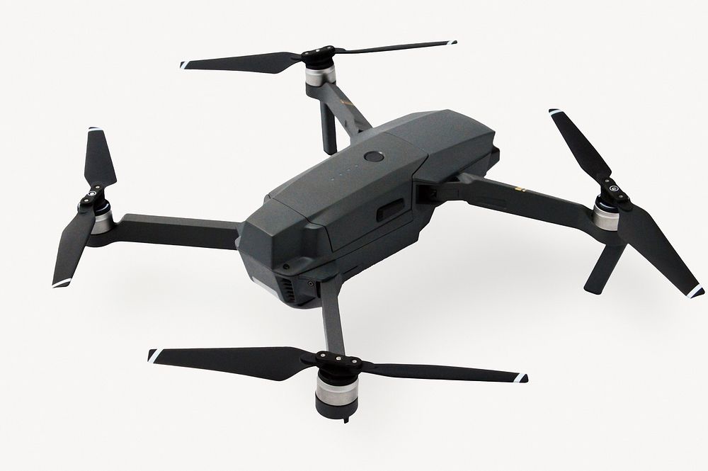 Black drone, vehicle isolated image