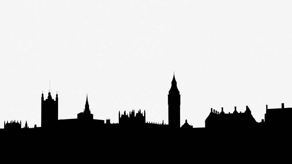 London cityscape silhouette desktop wallpaper, off-white HD background psd