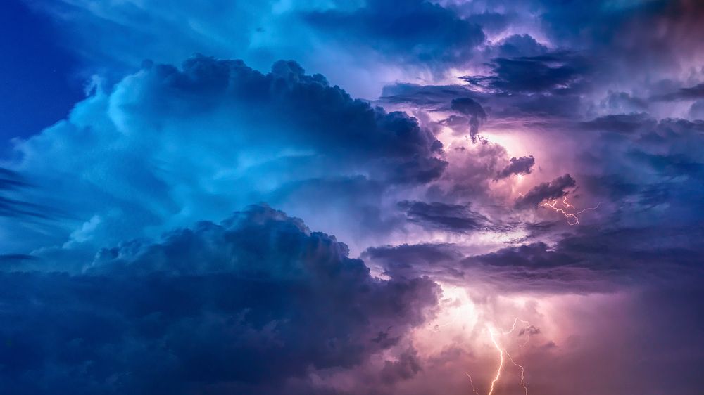 Lightning stormy cloudy sky background, free public domain CC0 photo.