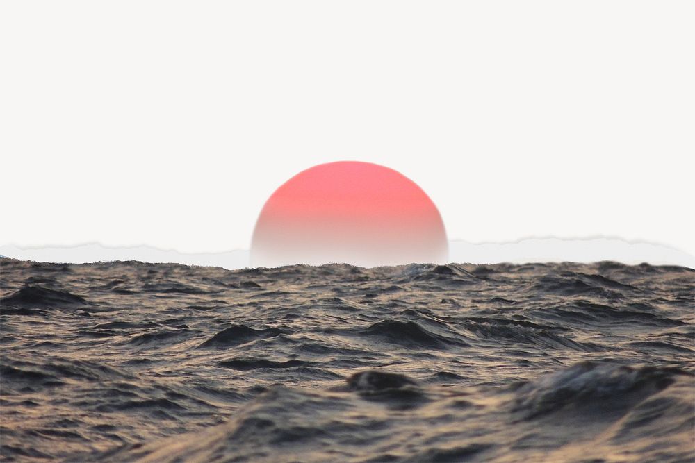Ocean sunset background, ripped paper border